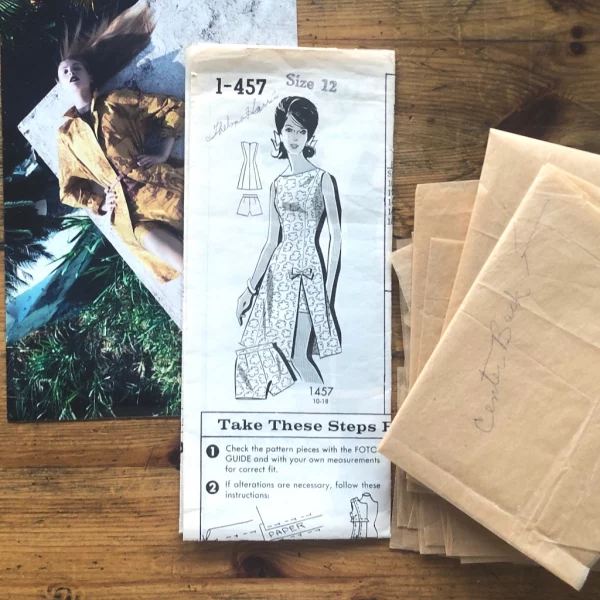 mail order #1-457; circa 1964; women 12; bust 32"; playsuit; paper sewing pattern - all
