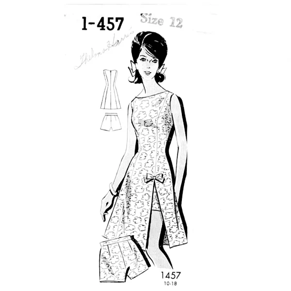 mail order #1-457; circa 1964; women 12; bust 32"; playsuit; paper sewing pattern - detail