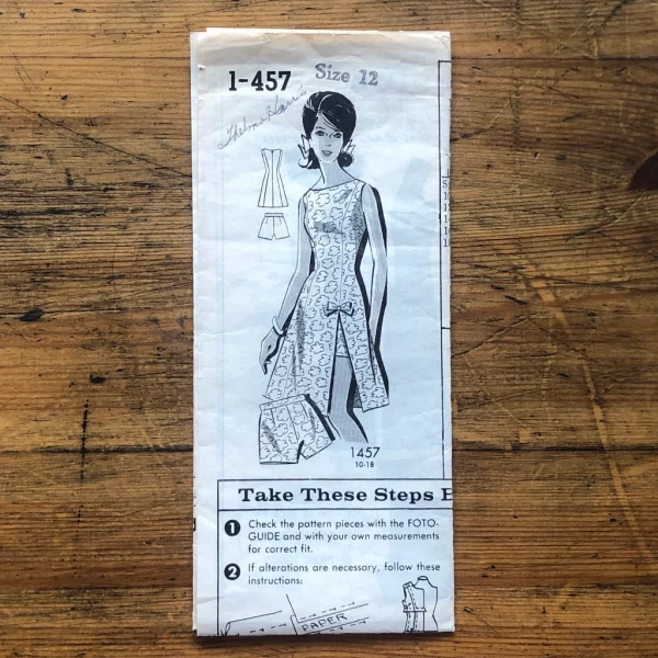 mail order #1-457; circa 1964; women 12; bust 32"; playsuit; paper sewing pattern - front