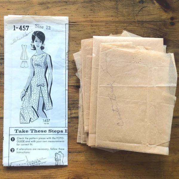 mail order #1-457; circa 1964; women 12; bust 32"; playsuit; paper sewing pattern - pieces