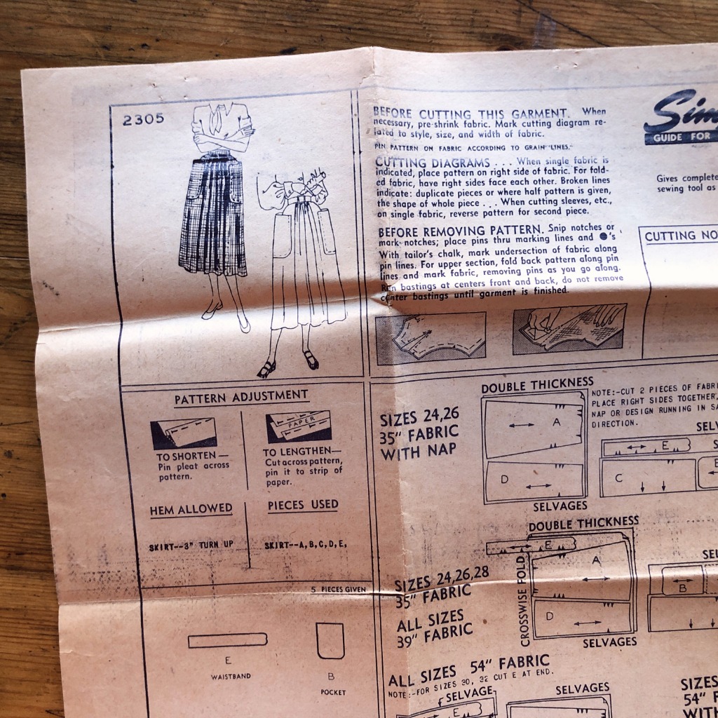 simplicity 2305; ©1948; waist 24": dirndl skirt; paper sewing pattern - instruction