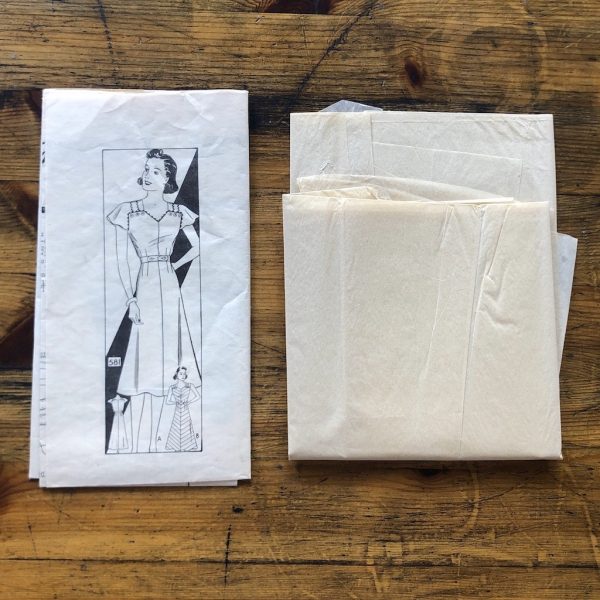 bias frock pattern; mail order #581; circa 1937; miss 16; bust 34"; bias frock paper sewing pattern - pieces