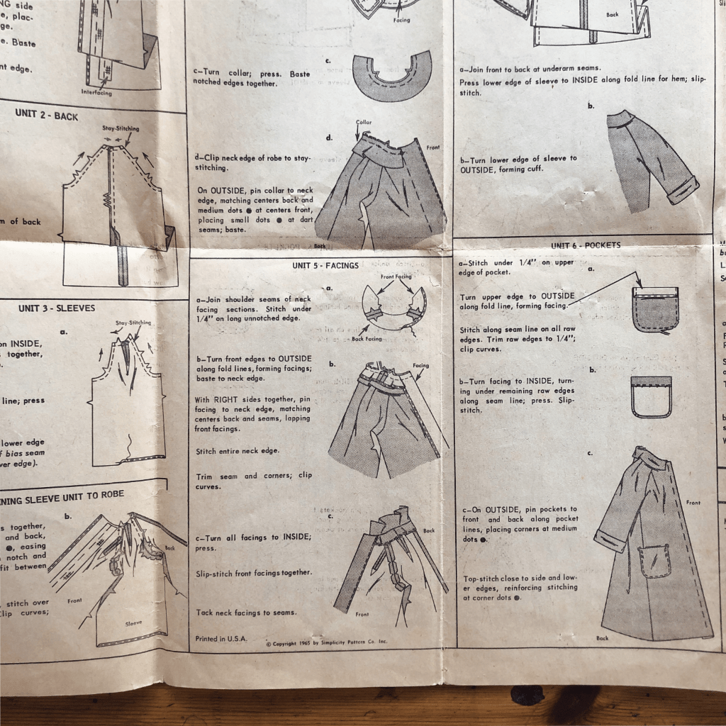 60s simplicity 5982 house coat dress pattern instruction