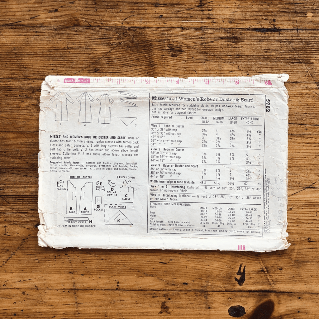 60s simplicity 5982 vintage dress sewing pattern envelope back