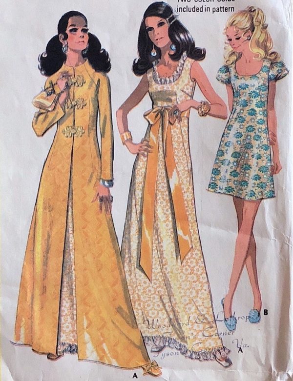 mc call's 2184; ©1969; miss 12; bust 34": mod evening set; paper sewing pattern - front detail
