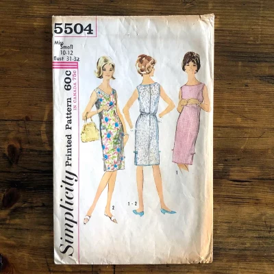 simplicity #5504; ©1964; miss S; bust 31-2"; chemise dress; paper sewing pattern - cover