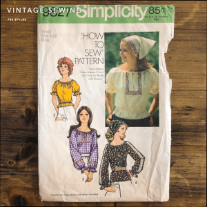 S9827 pattern cover simplicity #9827; ©1971; miss S; bust 31.5-2.5": boho blouse; paper sewing pattern - cover