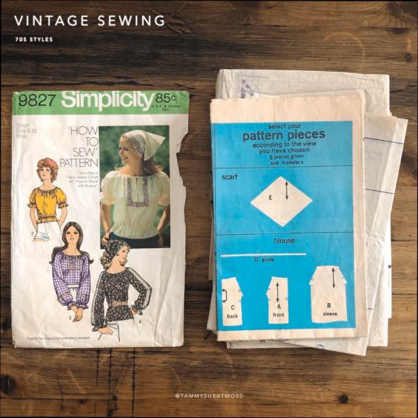 simplicity #9827; ©1971; miss S; bust 31.5-2.5": boho blouse; paper sewing pattern - instruction