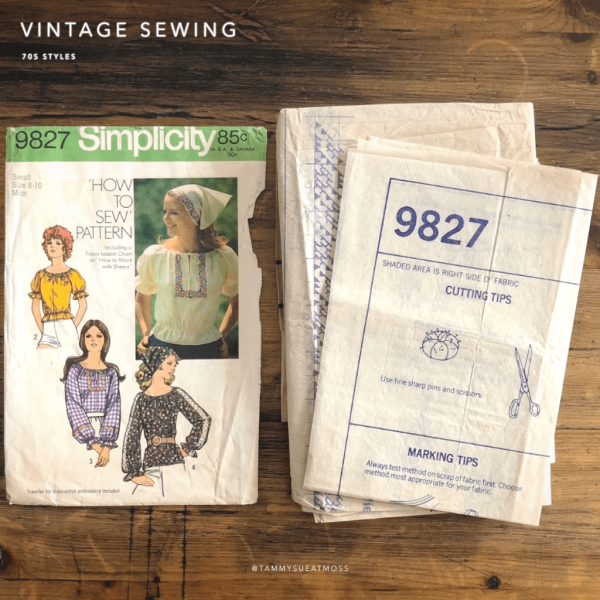 simplicity #9827; ©1971; miss S; bust 31.5-2.5": boho blouse; paper sewing pattern - transfer