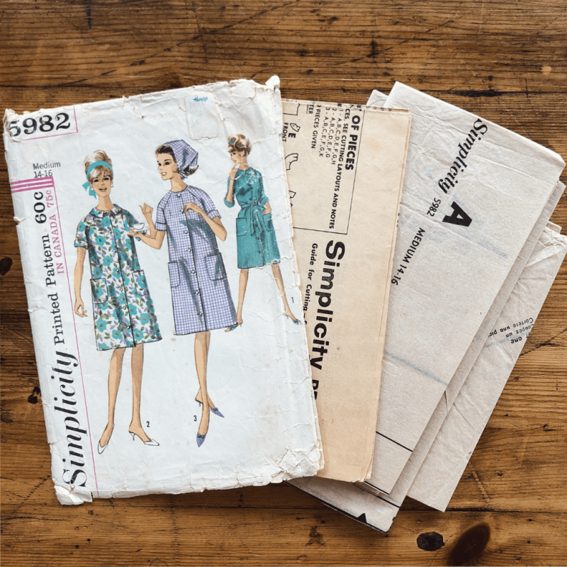 complete 60s simplicity 5982 vintage housecoat sewing pattern