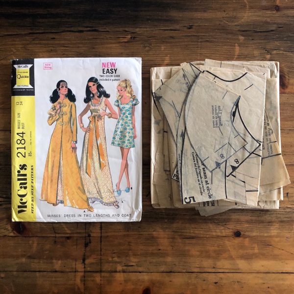 mc call's 2184; ©1969; miss 12; bust 34": mod evening set; paper sewing pattern - pieces