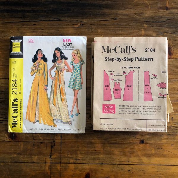 mc call's 2184; ©1969; miss 12; bust 34": mod evening set; paper sewing pattern - instruction