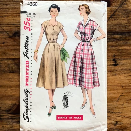 simplicity #4260 original 50s resort rockabilly dress paper sewing pattern in a bust 34" - cover