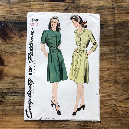simplicity #4840; ©1943; bust 32; miss 14; fringe dress; paper sewing pattern - cover