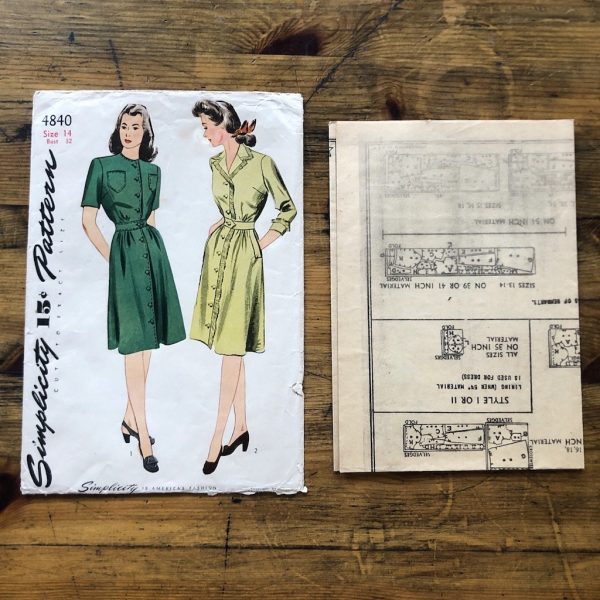 simplicity #4840; ©1943; bust 32; miss 14; fringe dress; paper sewing pattern - instruction