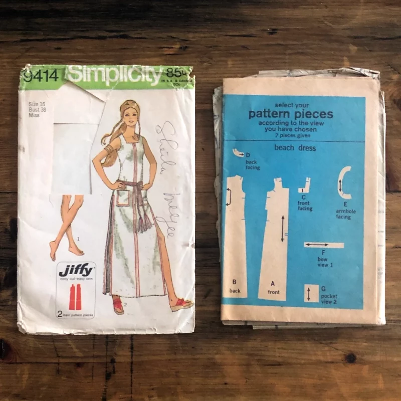 simplicity #9414; ©1971; miss 16; bust 38"; pool dress; paper sewing pattern - instruction