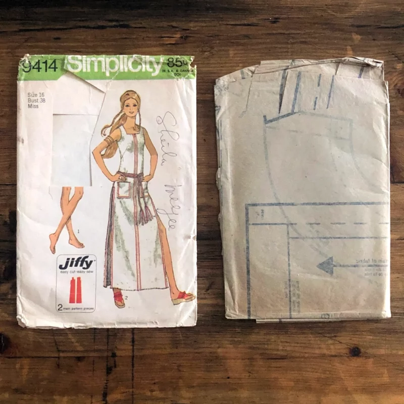 simplicity #9414; ©1971; miss 16; bust 38"; pool dress; paper sewing pattern - pieces