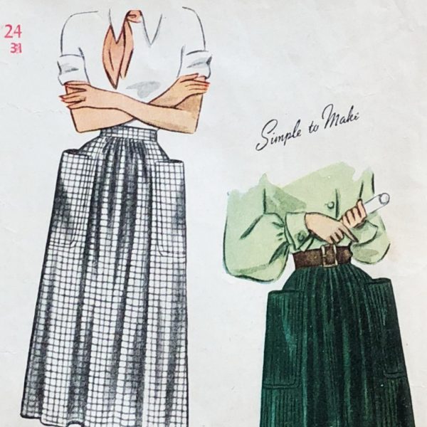 simplicity 2305; ©1948; waist 24": dirndl skirt; paper sewing pattern - close up of style