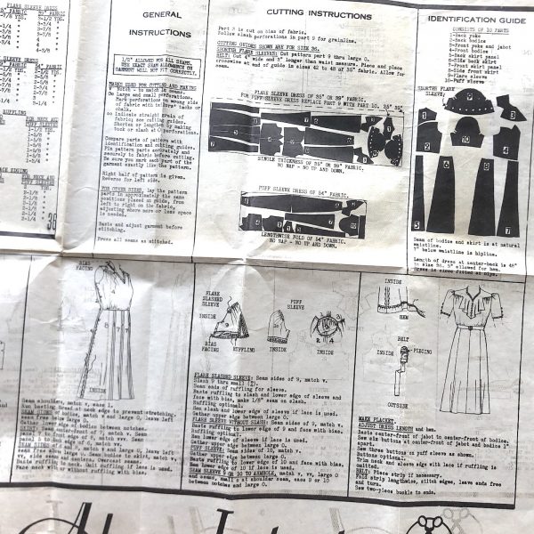 aa4042 instruction anne adams 4042; circa 1935; womens; bust 36": jabot frock; paper sewing pattern - instruction
