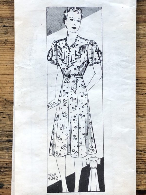 aa4042 style anne adams 4042; circa 1935; womens; bust 36": 30s tea frock; uncut paper sewing pattern - detail