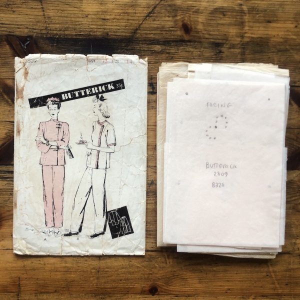 b2809 restored pieces butterick 2809; ©1943; miss 14; B32"; oriental pj; paper sewing pattern - restored pieces