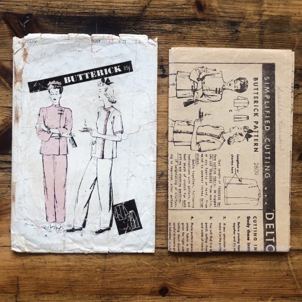 b2809instruction butterick 2809; ©1943; miss 14; B32"; oriental pj; paper sewing pattern - instruction