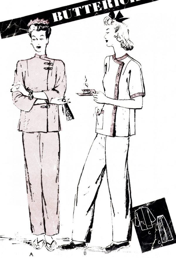 b2809 detail butterick 2809; ©1943; miss 14; B32"; oriental pj; paper sewing pattern - detail