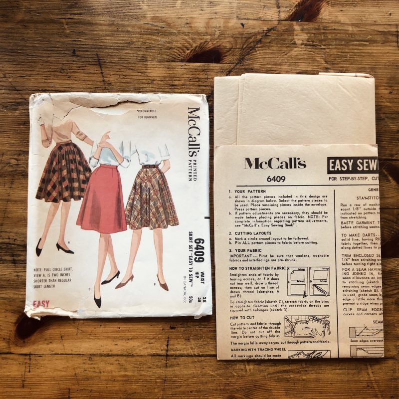 mccall's 6409; ©1962; miss; waist 28"; skirt set; paper sewing patterns - all