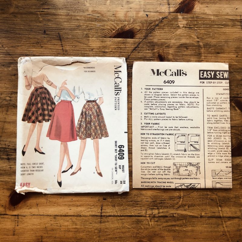 mccall's 6409; ©1962; miss; waist 28"; skirt set; paper sewing patterns - instructions