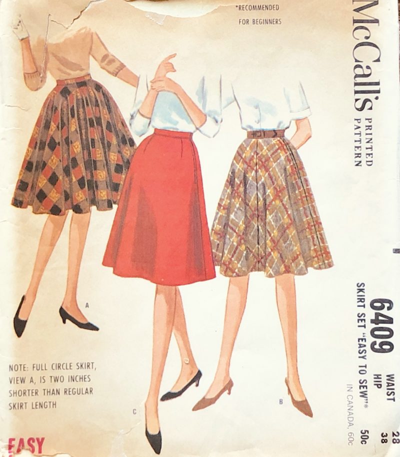 mccall's 6409; ©1962; miss; waist 28"; skirt set; paper sewing patterns - detail