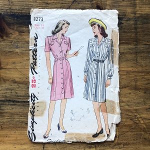 s1273envelope front simplicity #1273; ©1944; miss 14; bust 32; 1940s utility dress; paper sewing pattern - envelope front