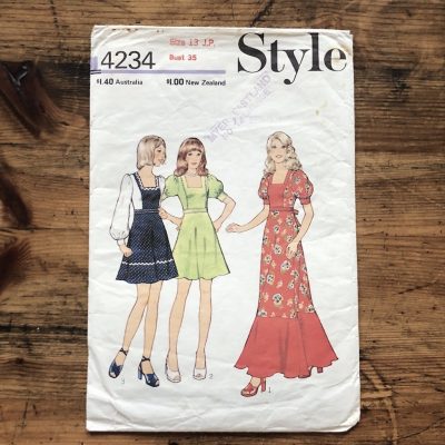 style 4234; ©1973; bust 35; jr petite 13: prairie dress; paper sewing pattern - envelope front