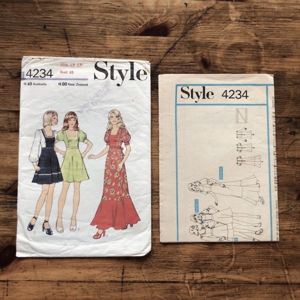 style 4234; ©1973; bust 35; jr petite 13: prairie dress; paper sewing pattern - instruction
