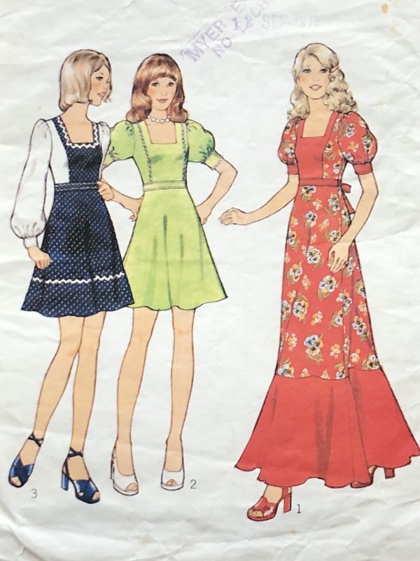 style 4234; ©1973; bust 35; jr petite 13: prairie dress; paper sewing pattern - detail