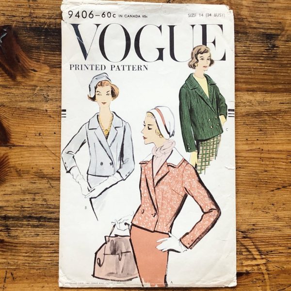 v9406cover vogue 9406; ©1958; woman 14; bust 34: short coat & jacket pattern - cover