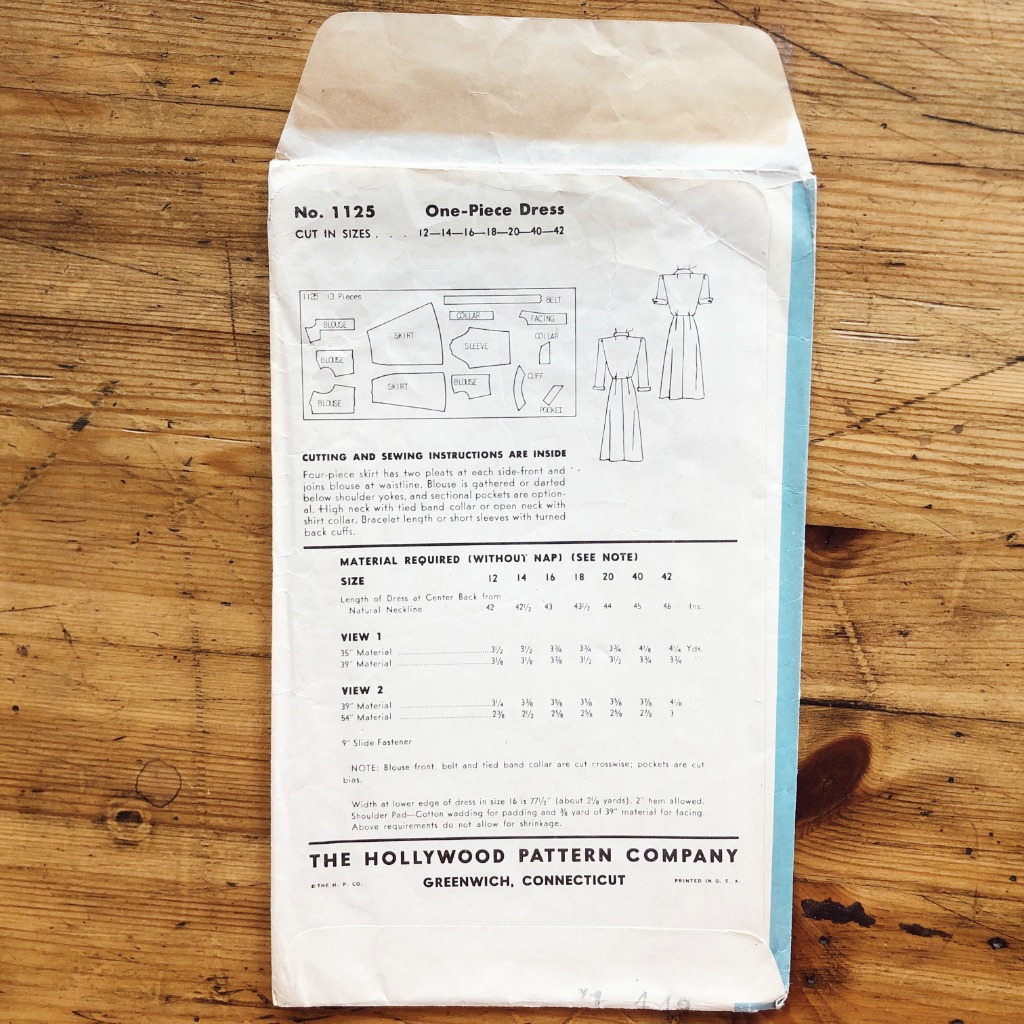 vintage 40s military style dress envelope back Hollywood #1125