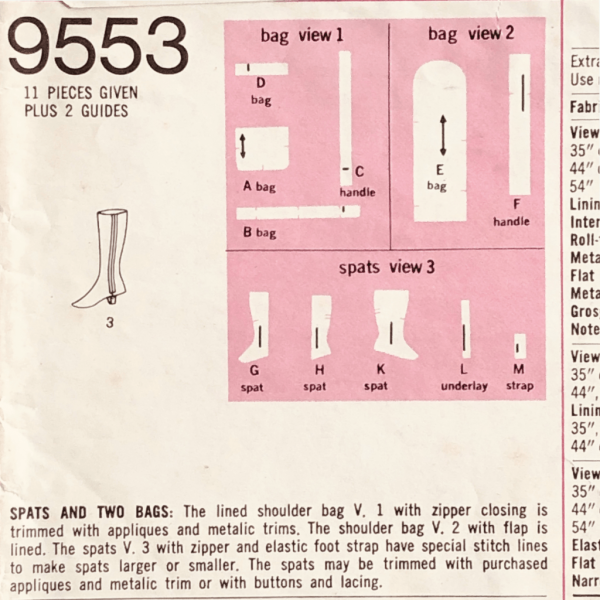 70s-simplicity-9553-hippie-bags-spats-pattern-detail 1971 70s hippie bag & spats pattern | simplicity #9553 paper sewing pattern detail