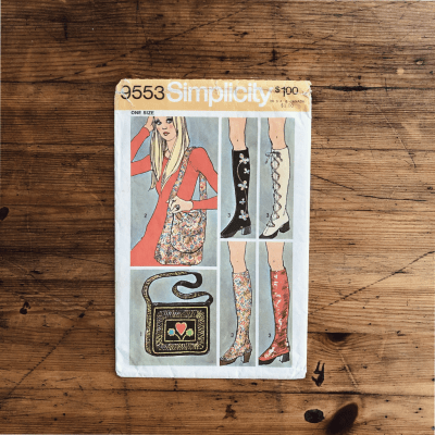 1971 70s hippie bag & spats pattern | simplicity #9553 paper sewing pattern cover