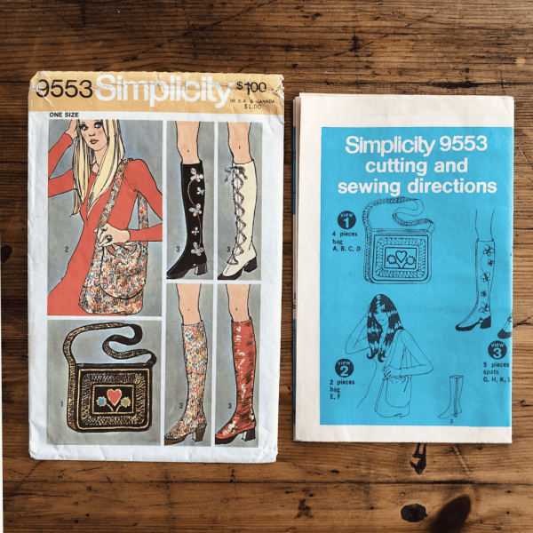 70s-simplicity-9553-hippie-bags-spats-pattern-instruction 1971 70s hippie bag & spats pattern | simplicity #9553 paper sewing pattern instruction