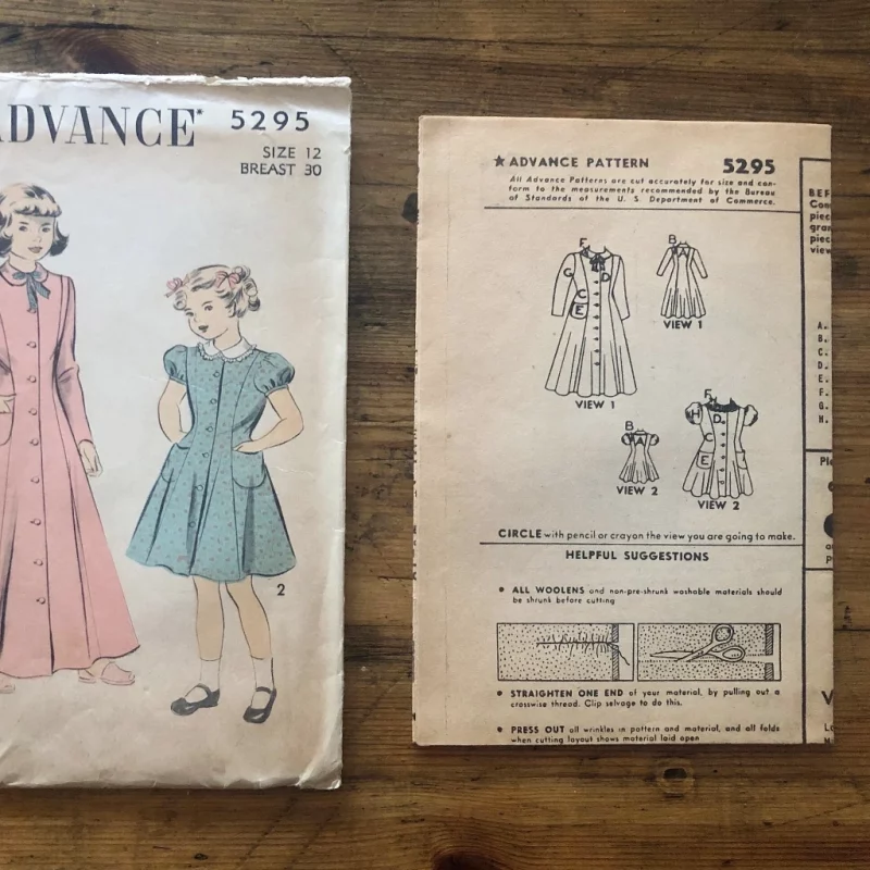 1949 Maxi Housecoat L Child Original 40s Boudoir Paper Sewing Pattern Advance #5295 Bust 30”/76cm • instruction