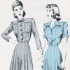 hollywood 1125 close up of style complete 1943 WWII utility Dress in 2 Versions Original 40s Vintage Paper Sewing Pattern Original | Hollywood #1125 | Bust 32"- all