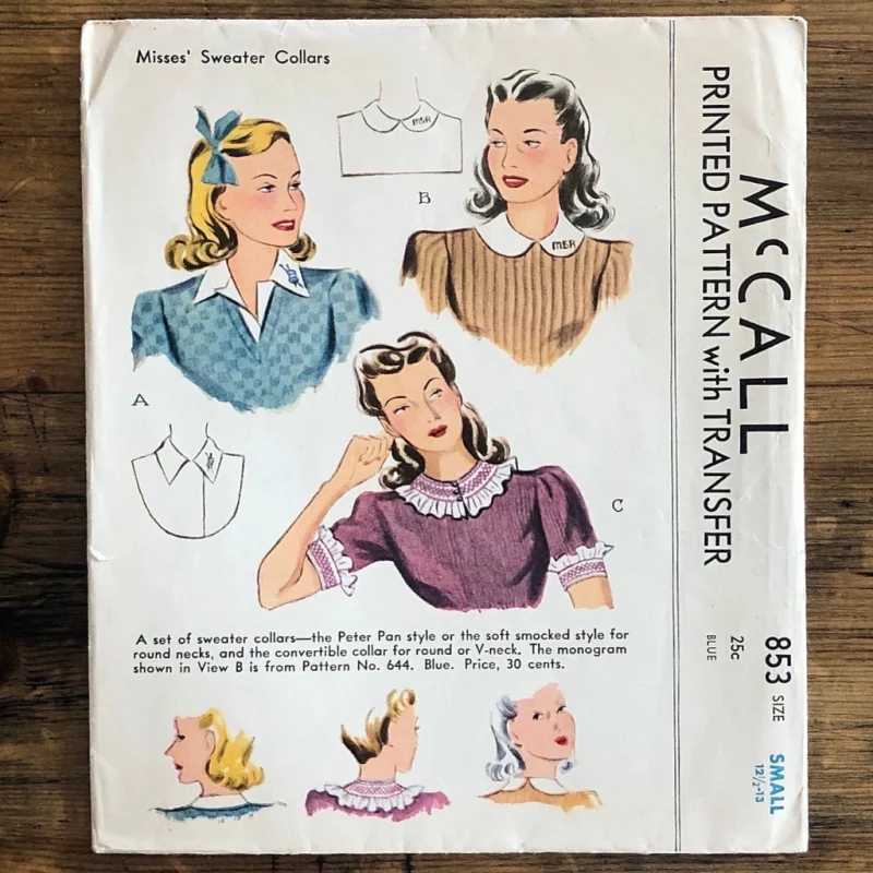 unused 1941 cute sweater accessory original 40s paper sewing pattern with transfer mccall #853 cover
