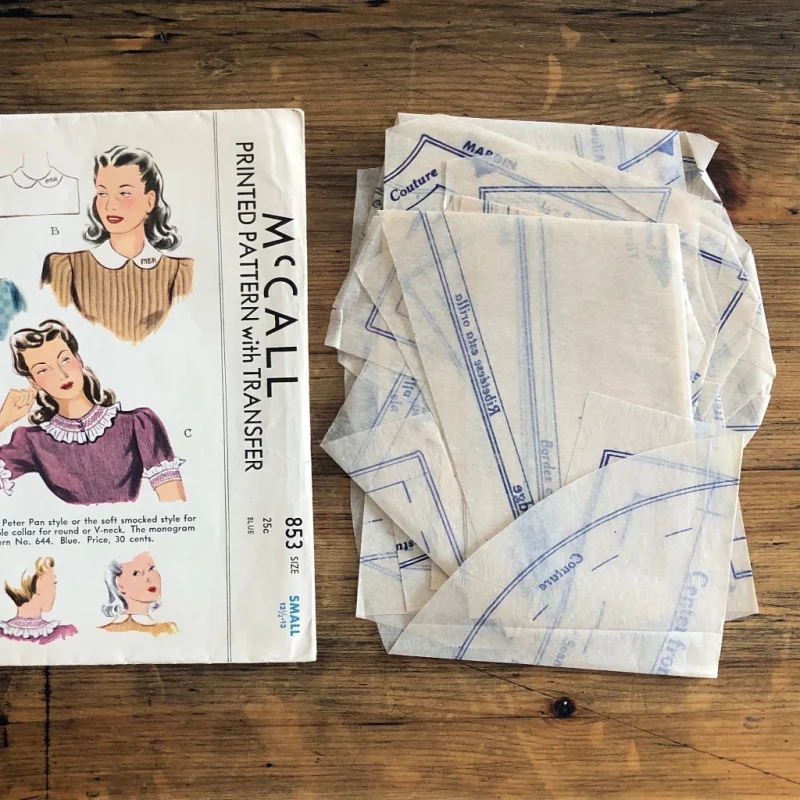 unused 1941 cute sweater accessory original 40s paper sewing pattern with transfer mccall #853 pieces