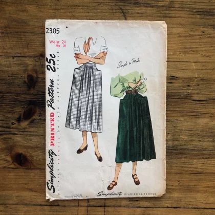 simplicity 2305; ©1948; waist 24": dirndl skirt; paper sewing pattern - cover