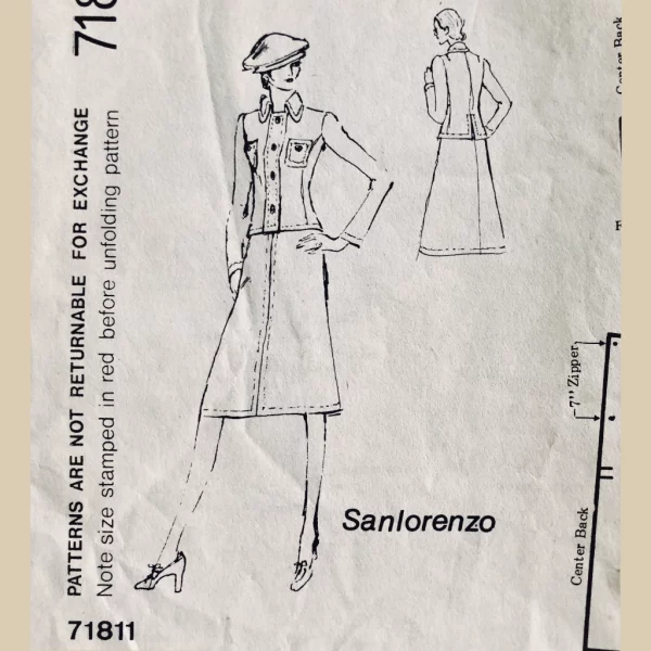 factory fold 1971 v designer suit "San Lorenzo of Italy" original 70s mod tailored paper sewing pattern Spadea #71811 bust 33”/ 84cm - detail