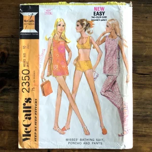 m2350_cover McCall’s #2350;©1970; Bust 32.5"; Barbie Beach Pattern; Bikini, Bell bottoms & Poncho Paper Sewing Pattern - cover