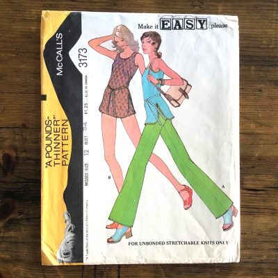 factory fold 1972 knitwear incl. swimsuit, top & bell-bottoms original 70s sports paper sewing pattern McCall’s #3173 B34”/ 86cm - cover
