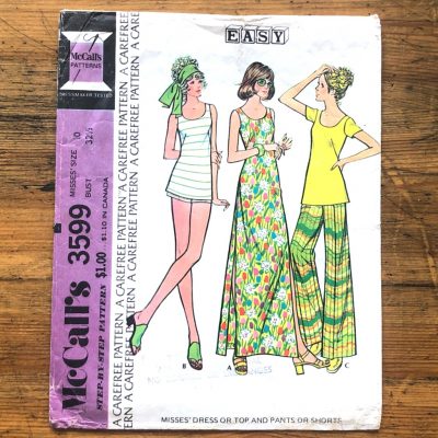 complete 1973 leisurewear wardrobe essentials original 70s paper sewing pattern mc call’s #3599 bust 32.5" - cover
