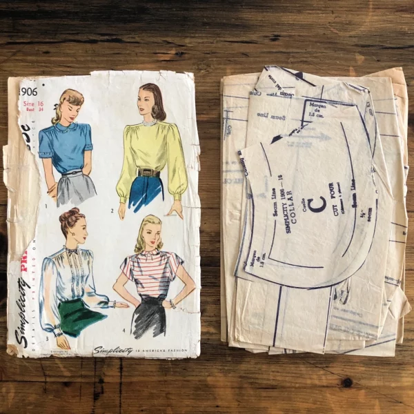 s1906_pieces simplicity 1906; 漏1946; miss 16; bust 34"; button-back blouse pattern - pieces