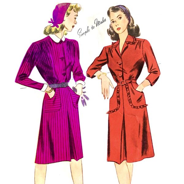 s4873detail complete 1943 shirtwaist dress w pockets original 40s secretary paper sewing pattern simplicity #4873 b32"/81cm - detail